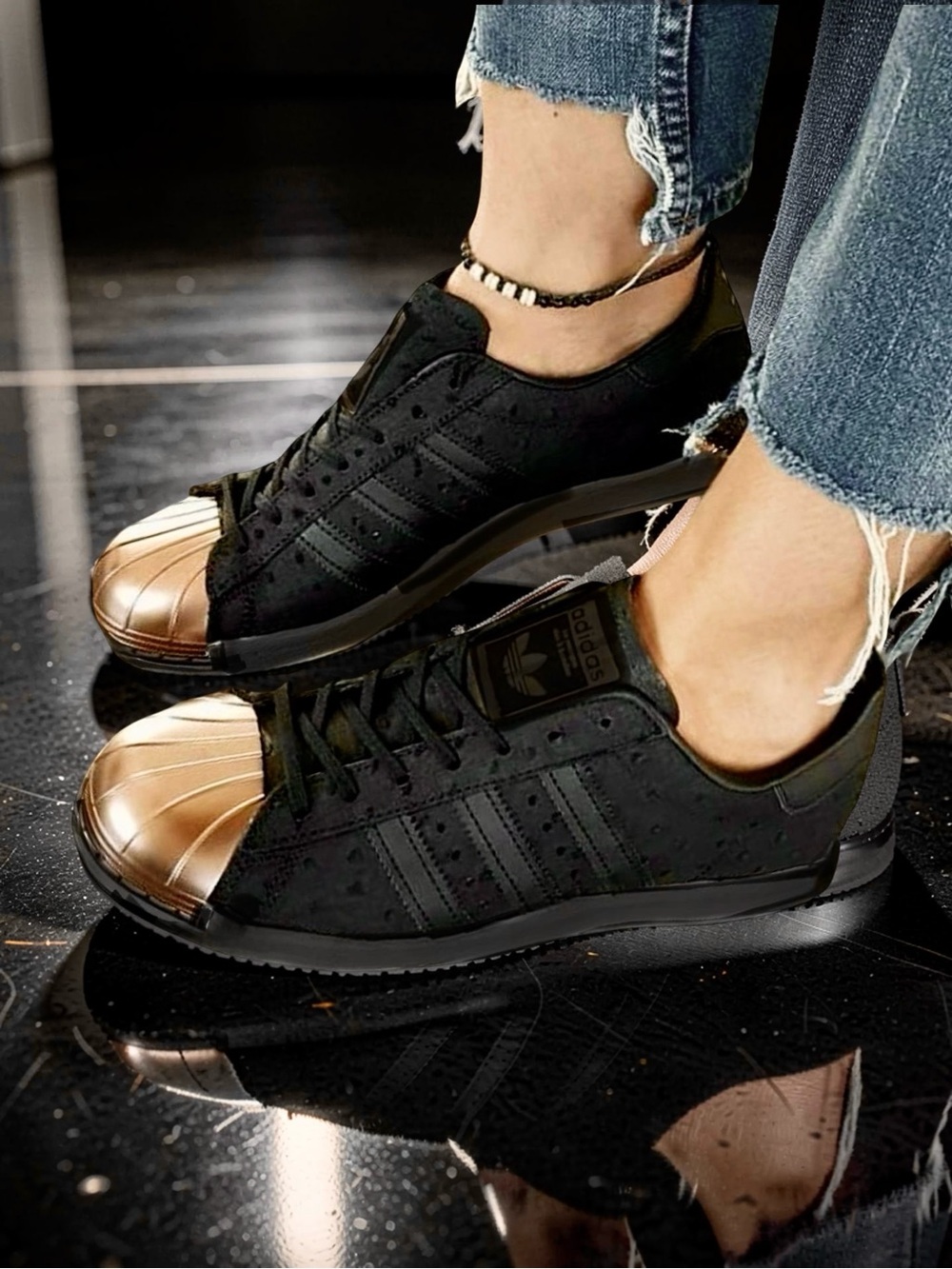 Adidas Superstar 80 Gold Metal Toe, Black Leather